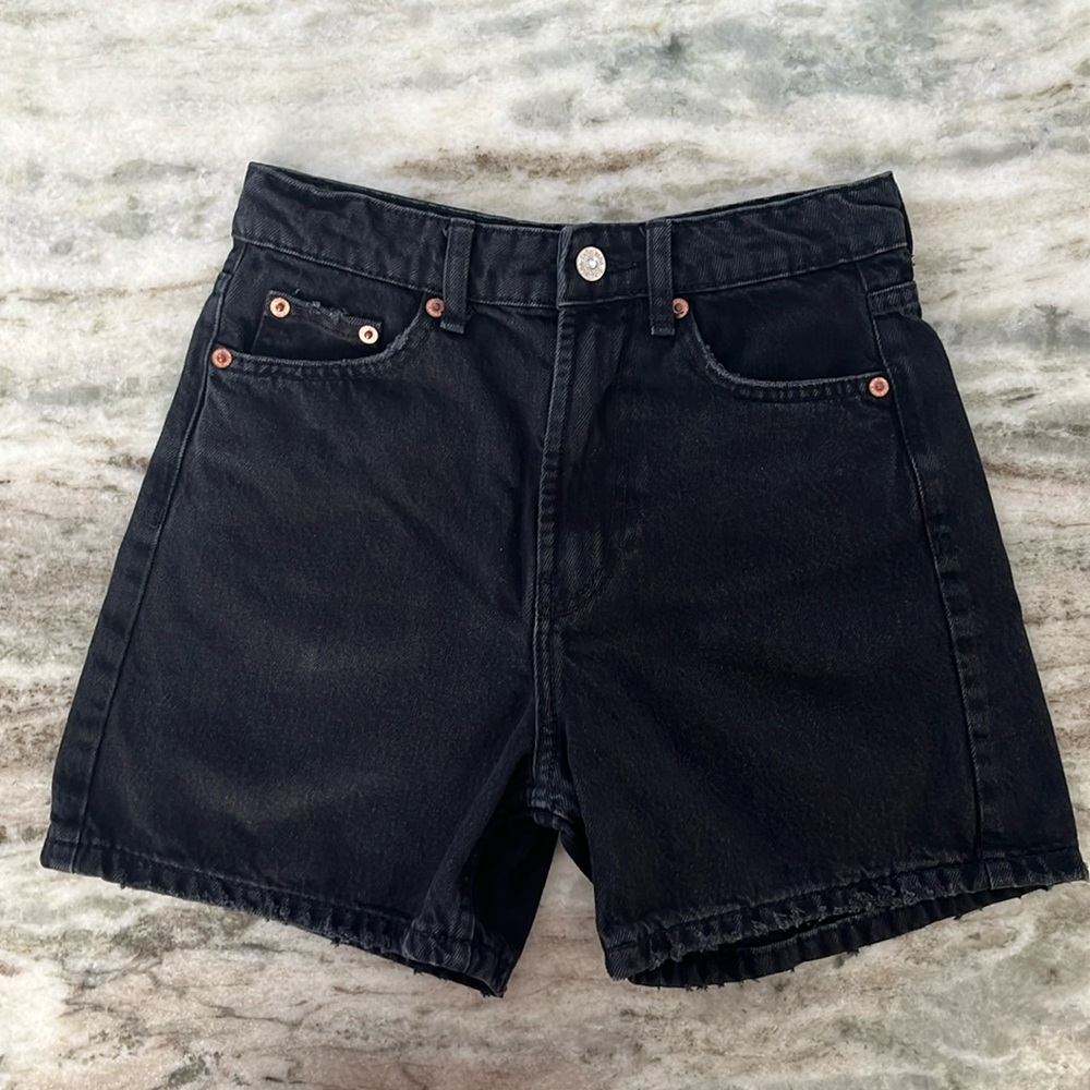 Zara TRF High Waist Black Stone Wash Shorts